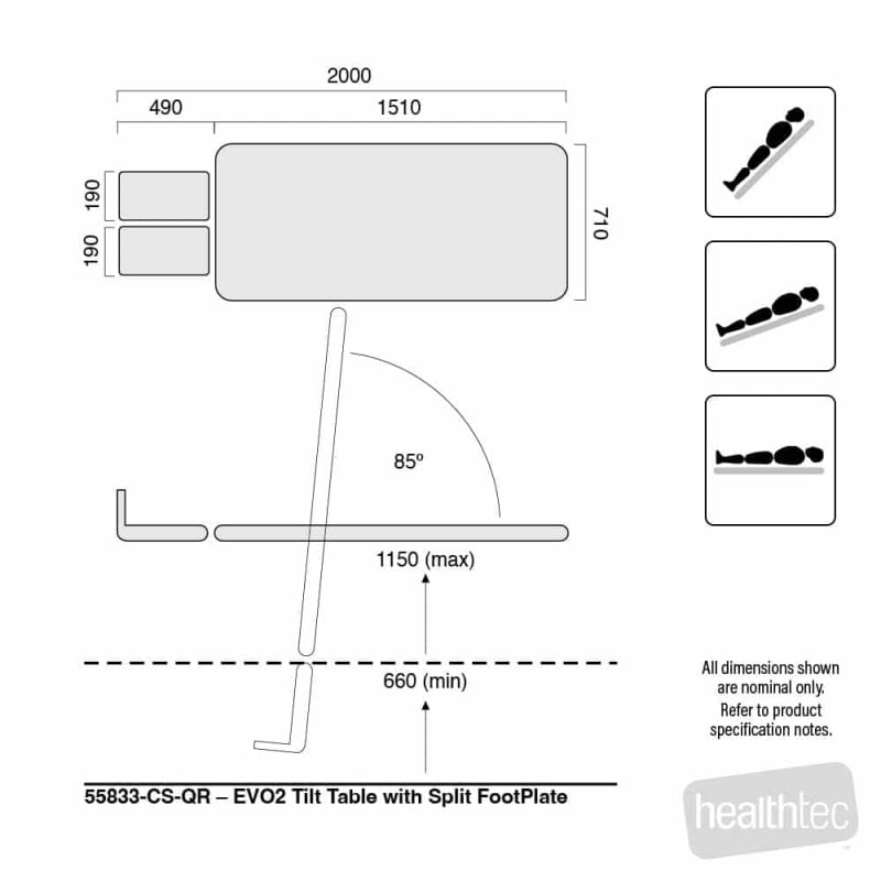 Healthtec EVO2 TiltTable_Clear Span_dimensions